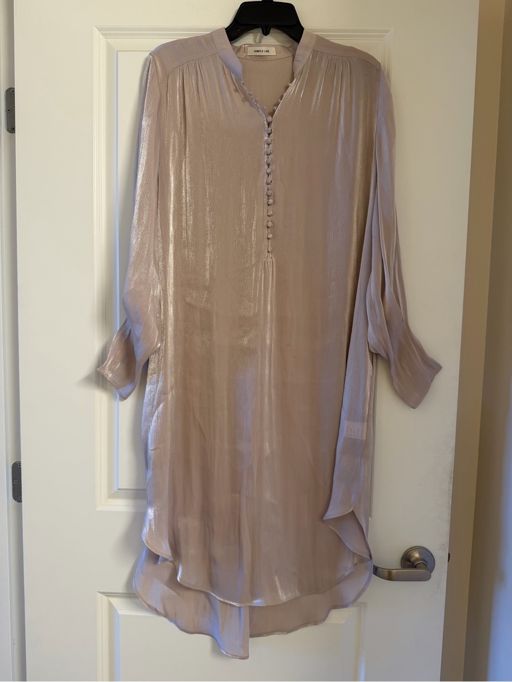 Neutral Shimmer Button-Front Tunic Top